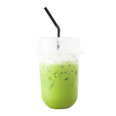 Iced Macha Green Tea Coffee with milk isolated white background