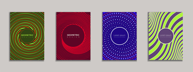 Minimal modern covers design. Cool set backgrounds. Spiral and wave elements.