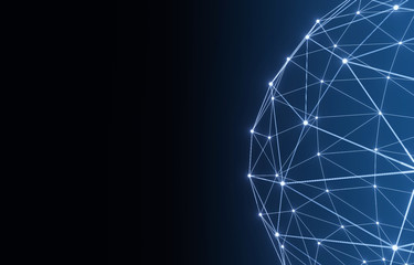Abstract polygonal sphere background, network connections. 3d render