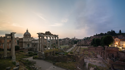 Fototapeta na wymiar Time slice landscapes from night to sunrise in Roman Forum, Rome, Italy