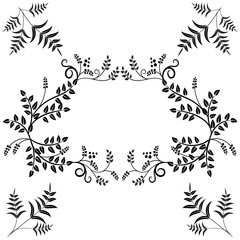 frame of branches with leaves and curls floral ornament for design and creativity