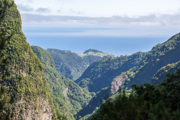 Fototapeta na wymiar Madeira mountain landscape spectacular view horizon blue sky outdoor traveling concept