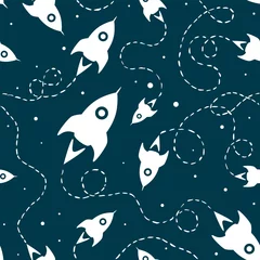 Peel and stick wallpaper Cosmos Space seamless pattern of rocket and stars