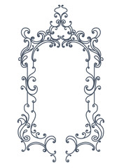 Baroque inspired ornate frame. Gray outlines isolated on white. Vector illustration.