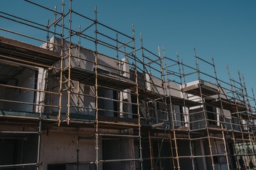 Construction site and detail photos of  scaffolding