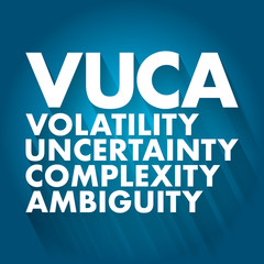 Naklejka na ściany i meble VUCA - Volatility, Uncertainty, Complexity, Ambiguity acronym, business concept background