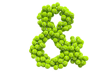 Ampersand symbol from tennis balls, 3D rendering