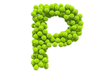 Letter P from tennis balls, 3D rendering