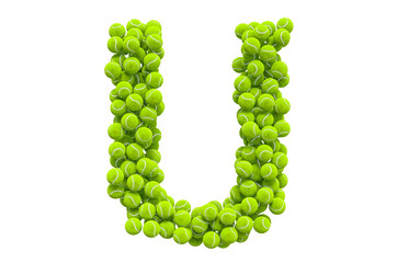 Letter U from tennis balls, 3D rendering
