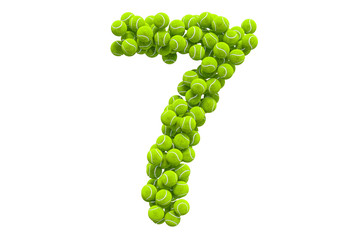 Number 7 from tennis balls, 3D rendering