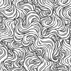 Abstract hand-drawn seamless pattern with waves and clouds. vector seamless pattern