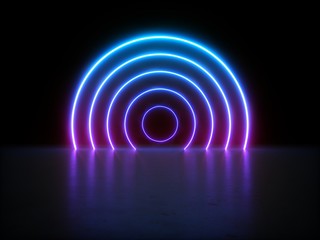 3D rendering Glowing Neon Lights on dark background