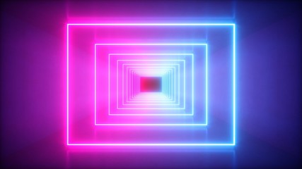 3D rendering Glowing Neon Lights on dark background