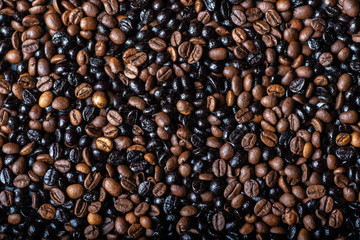 granos de café en una visión cenital