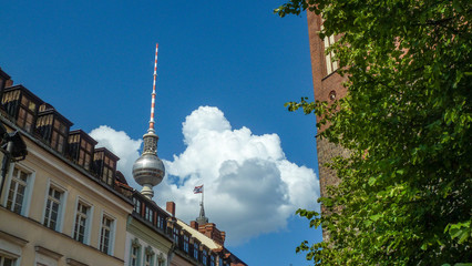 Nikolaiviertel with television tower in Berlin