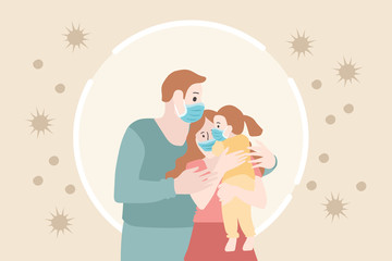 Family wearing protective Medical mask for prevent virus. Vector Illustration