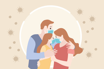 Family wearing protective Medical mask for prevent virus. Vector Illustration