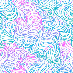Abstract hand-drawn seamless pattern with waves and clouds. vector seamless pattern