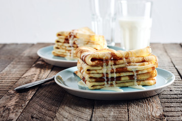 Homemade thin pancakes ( crepes ).