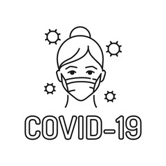 Woman in a protective mask black line icon. Wuhan Novel coronavirus 2019-nCoV. Dangerous chinese virus. Pictogram for web page, mobile app, promo. UI UX GUI design element.