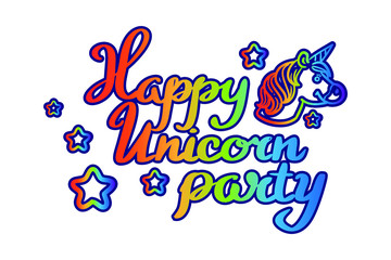 Obraz premium Happy unicorn vector lettering