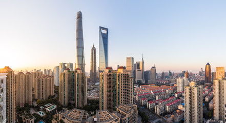 Fototapeta na wymiar Aerial view of Shanghai city skyline at dusk