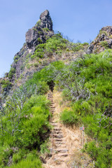 Hiking trail Madeira mountain landscape spectacular view horizon blue sky outdoor traveling concept
