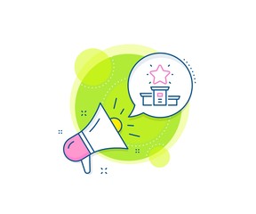 First place sign. Megaphone promotion complex icon. Winner podium line icon. Best rank star symbol. Business marketing banner. Winner podium sign. Vector