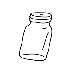 Minimalist vector drawing of a jar. Black and white illustration. Line drawing. Depiction of utensils for storage.
