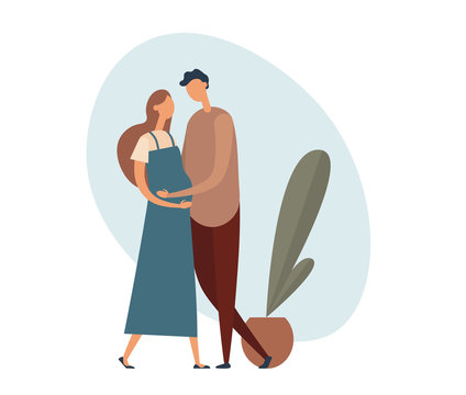 Loving Couple Waiting For Baby. Flat Vector Illustration