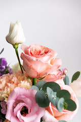 spring flowers roses  eucalyptus chrysanthemum