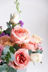 spring flowers roses eucalyptus chrysanthemum