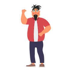 The angry man expresses his negative emotions. Vector illustration on white background in cartoon style