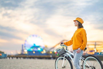 Smiling woman at the sunset