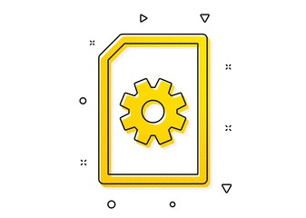 Information File with Cogwheel sign. Document Management icon. Paper page concept symbol. Yellow circles pattern. Classic file Management icon. Geometric elements. Vector