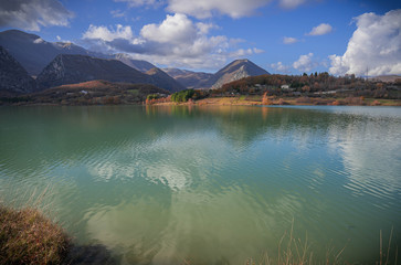 Beautiful landscape with castel san vincenzo lake in Molise, Italy