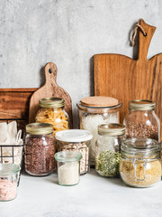 Waste-free domestic life. Kitchen storage of reusable products for the environment and zero waste...