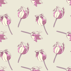 Seamless Pattern of Hand Drawn Tulips.