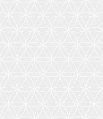 Abstract geometric vector seamless pattern. White crossing circles on grey background. Abstract floral pattern in arabic style. Vector illustration. Simple design for fabric, wallpaper, scrapbooking