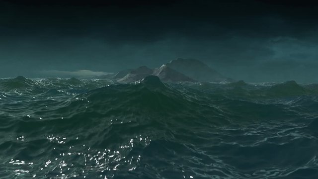  Rocky island in storm