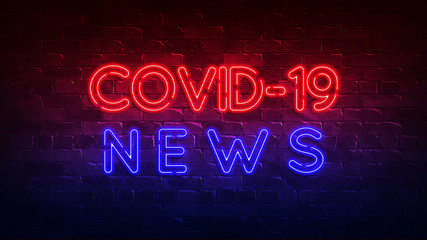 covid-19 news neon sign. red and blue glow. neon text. Conceptual background for your design with the inscription. 3d illustration