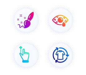 Paint brush, Touchscreen gesture and Ð¡onjunctivitis eye icons simple set. Button with halftone dots. Creativity, Slide up, Optometry clinic. Gradient flat paint brush icon. Vector