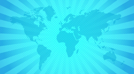 World map background. Bright blue background