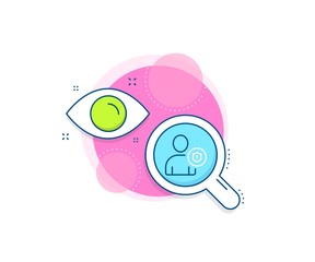 Profile Avatar with shield sign. Research complex icon. User Protection line icon. Person silhouette symbol. Analytics or analysis banner. Security sign. Vector