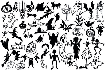 Halloween silhouette character set collection for celebration, template and decoration