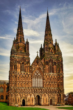 Lichfield cathedral at sunset