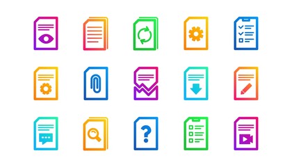 Report, Checklist and Download file. Document icons. Read message classic icon set. Gradient patterns. Quality signs set. Vector