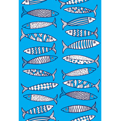 Vector seamless vertical border with fish. Cute sardines.