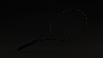 Black Tennis Racket Black Background 3d illustration 3d render