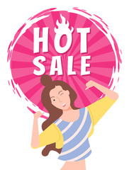 Cheerful woman hot sale vector, isolated woman with happy face expression. Proposition from store, shop discount and clearance flat style character